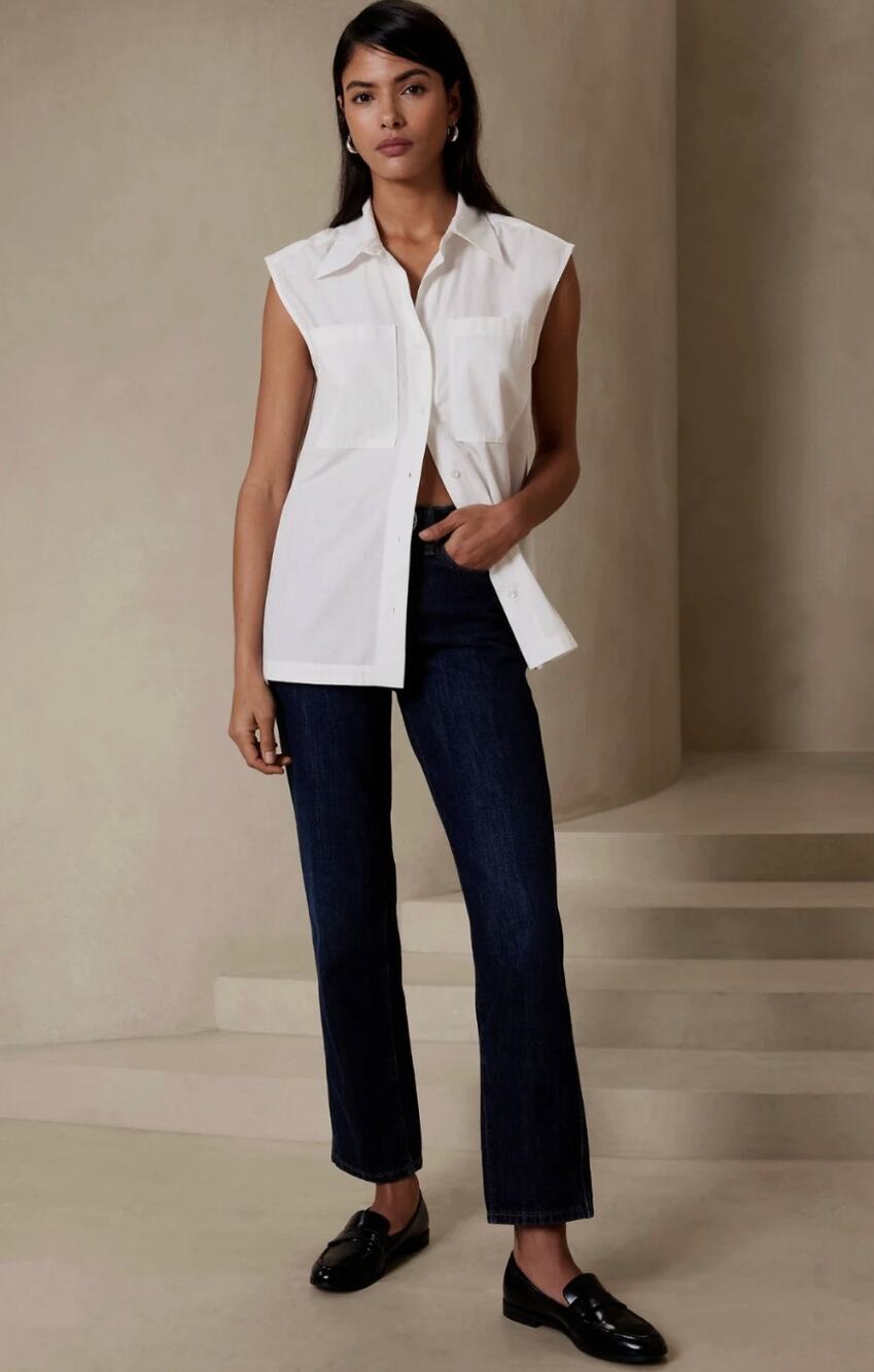 BANANA REPUBLIC NWT Collared White Cotton Button Down Shirt // XS